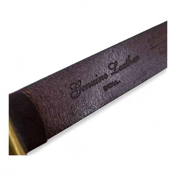 Leather Belt Brown Perforated Leather w/ Brass Buckle Made in India - Size M/L - Picture 5 of 6